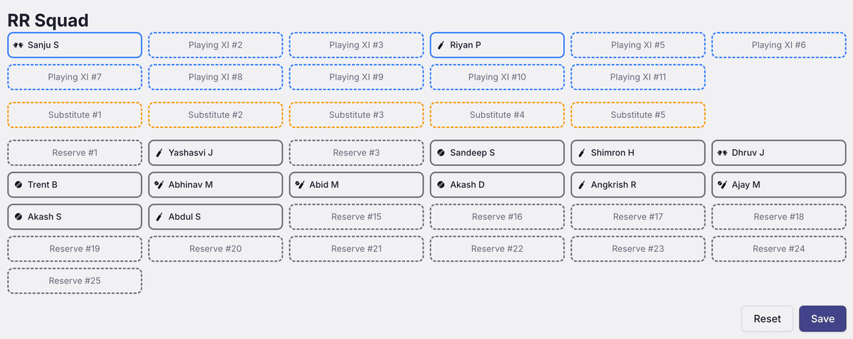 Team builder interface